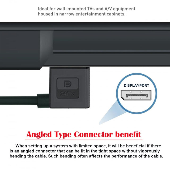 CY Cable Ultrafine links abgewinkeltes DisplayPort 1.4 DP auf DP Kabel 8K 60Hz Kabel Ultra-HD UHD 4K