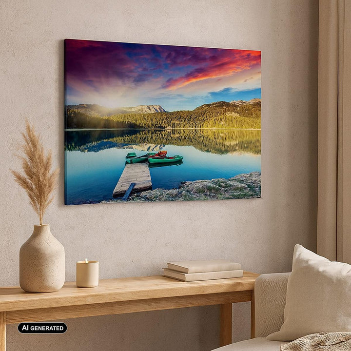 Bilder auf Leinwand 100x70cm Leinwandbild mit Rahmen See Berge Wasser Gross Wanddeko Bild Schlafzimm
