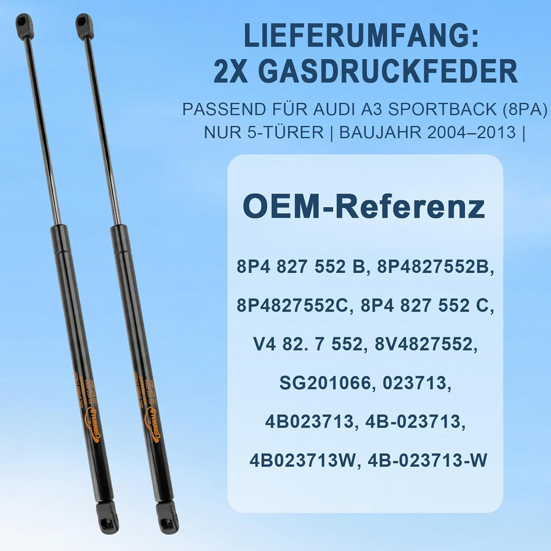 2X Heckklappendämpfer für Audi A3 Sportback 8PA 2004-2013 Gasdruckfeder Kofferraum Dämpfer Schwarz G
