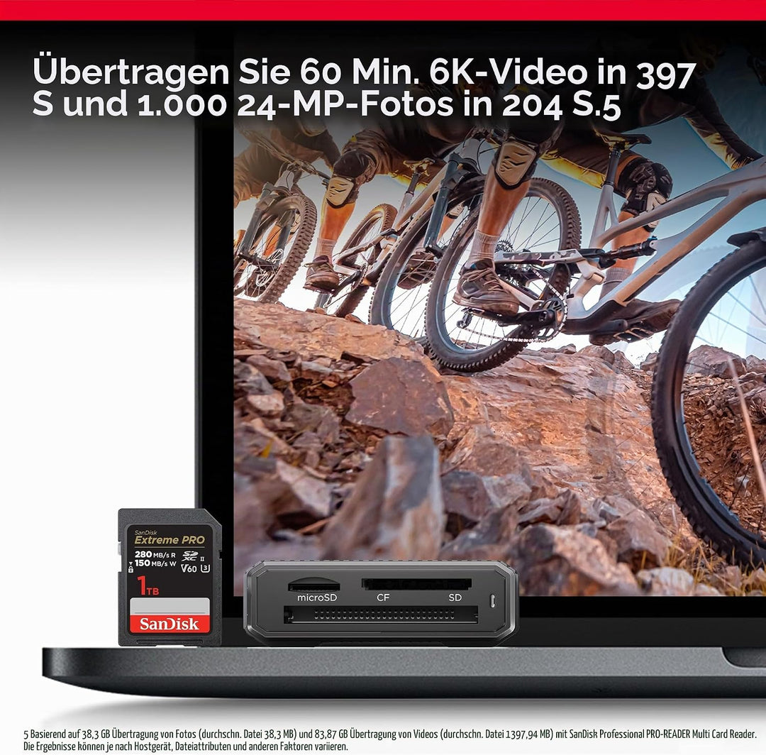 SanDisk Extreme PRO SDXC UHS-II Speicherkarte V60 64 GB (280 MB/s, 6K, 4K UHD, U3, C10, Rescue PRO D