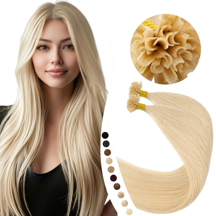 Elailite Extensions Echthaar Bonding 1g/s 45cm #24 Mittelblond U Tip Hair Extensions Haarverlängerun