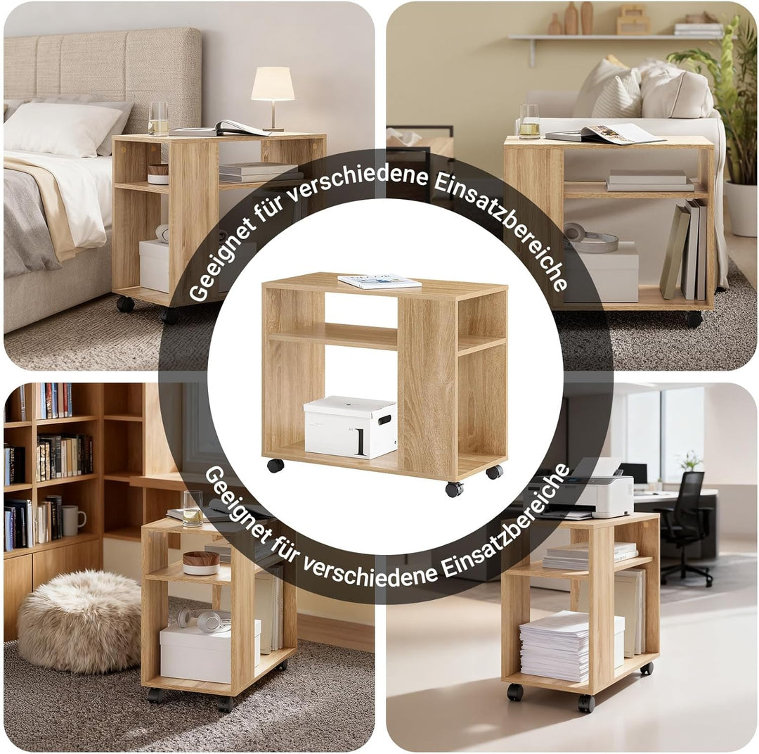 SoBuy FBT34-N Beistelltisch Zeitungsständer Couchtisch Nachttisch Tisch mit Rollen Natur, Natur
