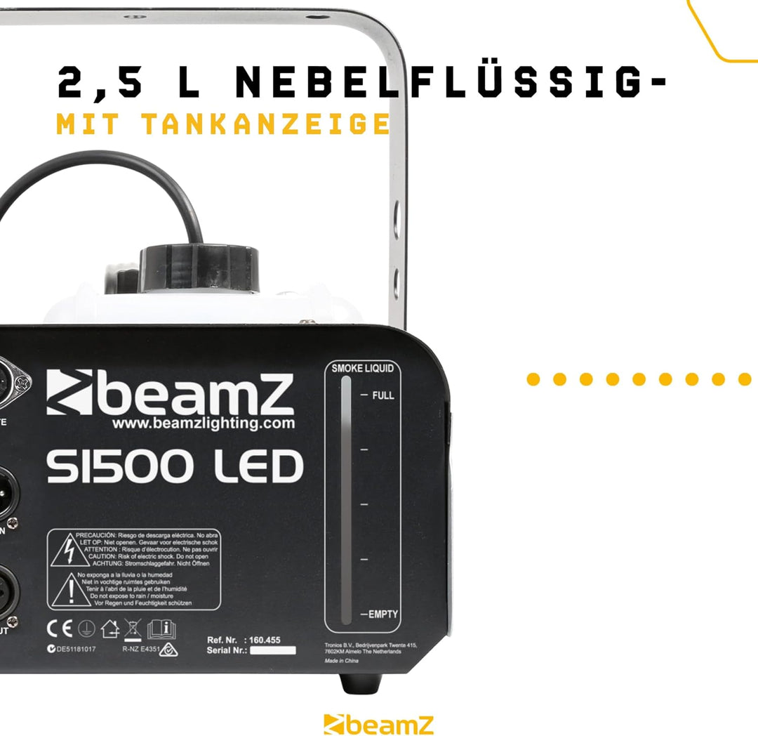 BeamZ S1500LED Nebelmaschine mit Lichteffekt, 1500 Watt, RGBW LEDs, Fogger, Rauchmaschine mit LED, F