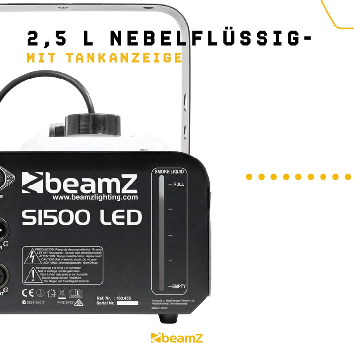 BeamZ S1500LED Nebelmaschine mit Lichteffekt, 1500 Watt, RGBW LEDs, Fogger, Rauchmaschine mit LED, F