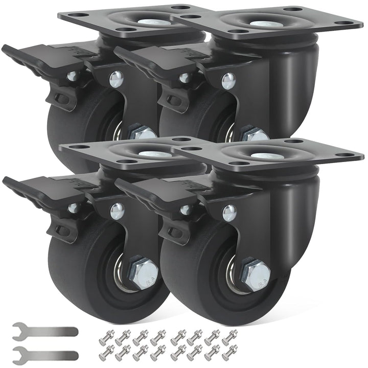 RRIUTO Schwerlastrollen bis 2000KG, 75MM Lenkrollen Niedriger Schwerpunkt Schwarz Transportrollen Mö