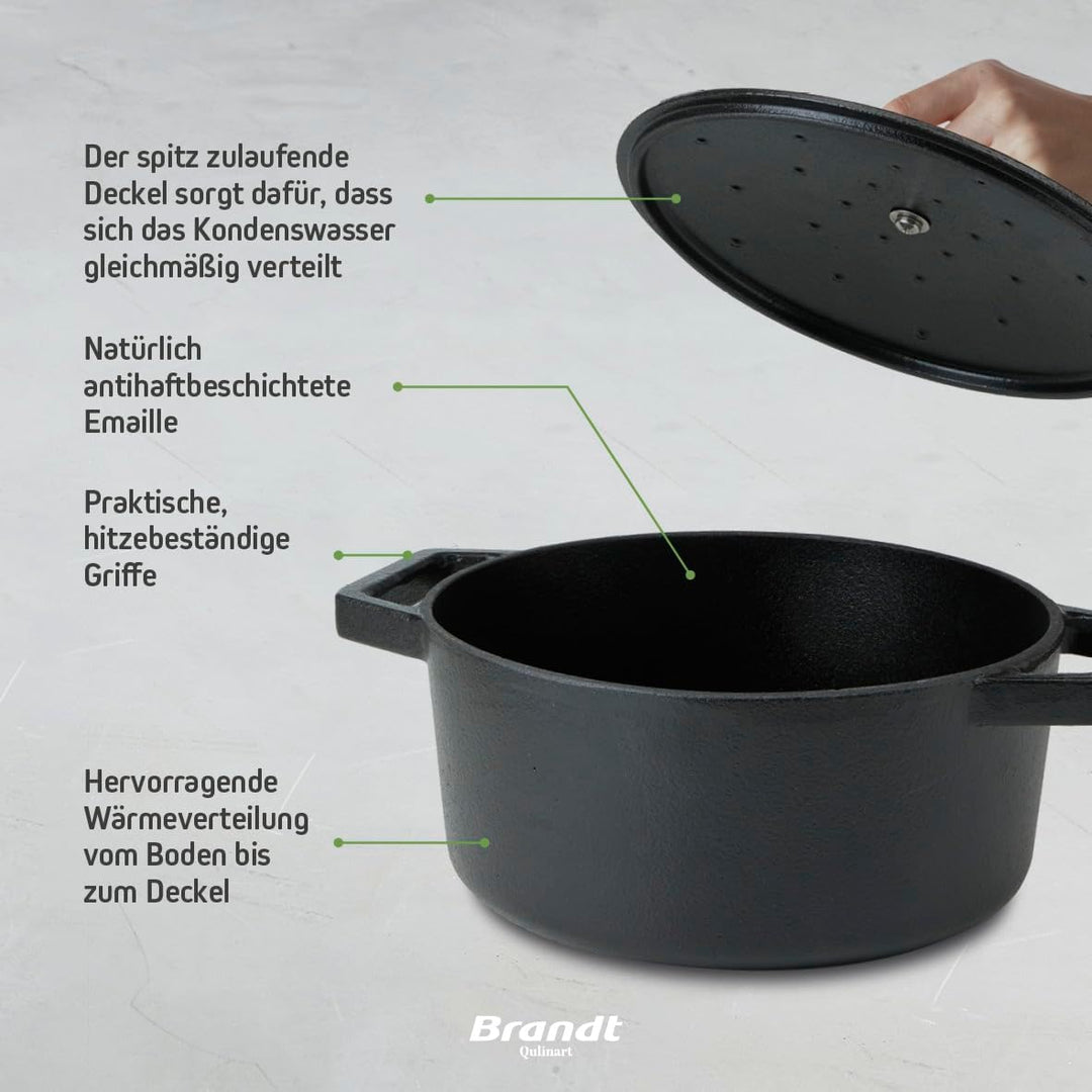 Qulinart by Brandt - Bräter Rund Individuell 28 cm - Inhalt 6,8 l - Deckel aus Gusseisen mit Knopf a