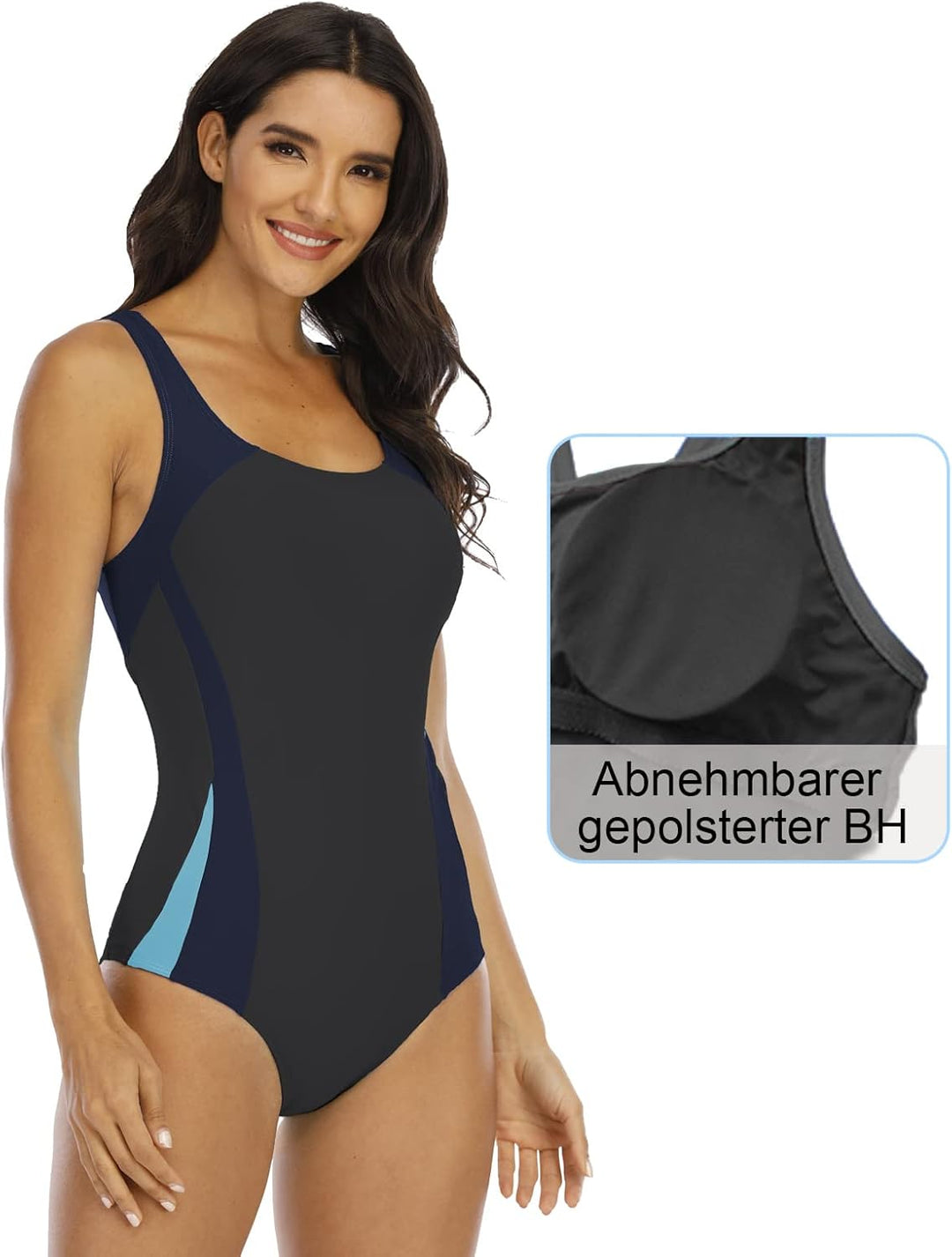 Halcurt Damen Sportlicher Einteiler Badeanzug Racer Back Schwimmanzug Figuroptimizer Bademode Grau 1
