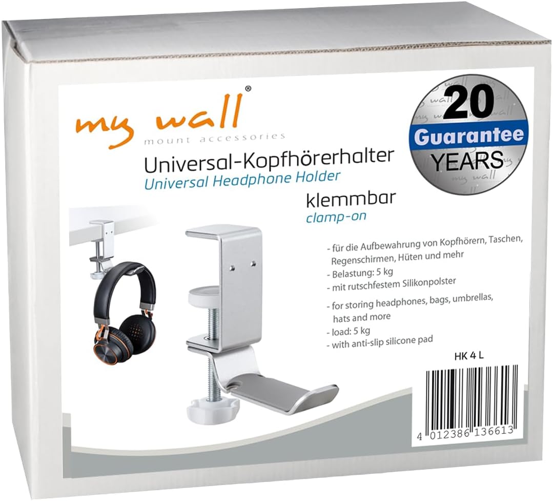 mywall HK4L Klemmbarer Universal Kopfhörerhalter - Headset Halterung für Schreibtisch - Verstellbare