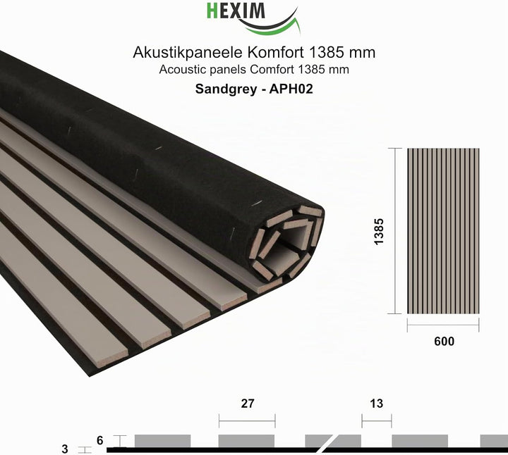 HEXIM Akustikpaneele 4 Stück 138,5x60cm Holz Comfort - flexible Holzpaneele Platten Lamellenwand Hol