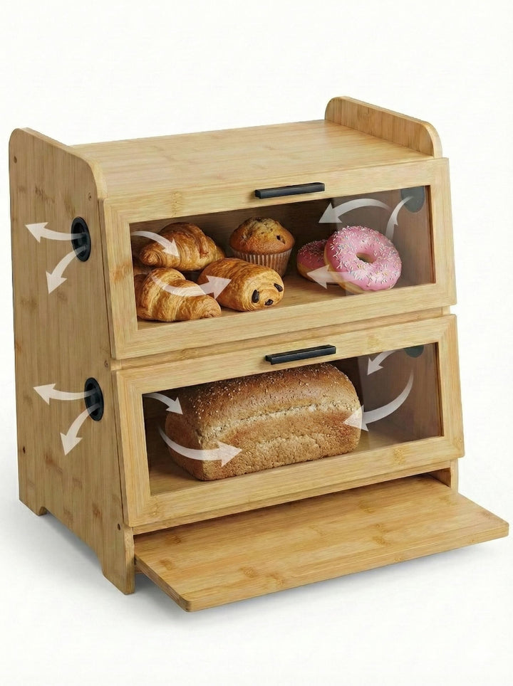 SWAYN Brotkasten aus FSC-zertifiziertem Bambus – Brotkasten mit 2 Etagen, verstellbare Belüftung für