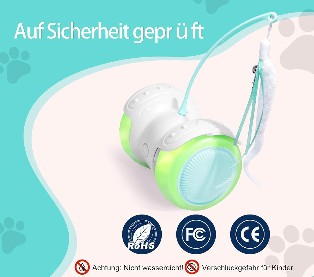 Interaktives Katzen-Spielzeug Auto: 360°Freilauf-Funktion,2 Kamillenminze-Federn,Auto/Manuell - Modu