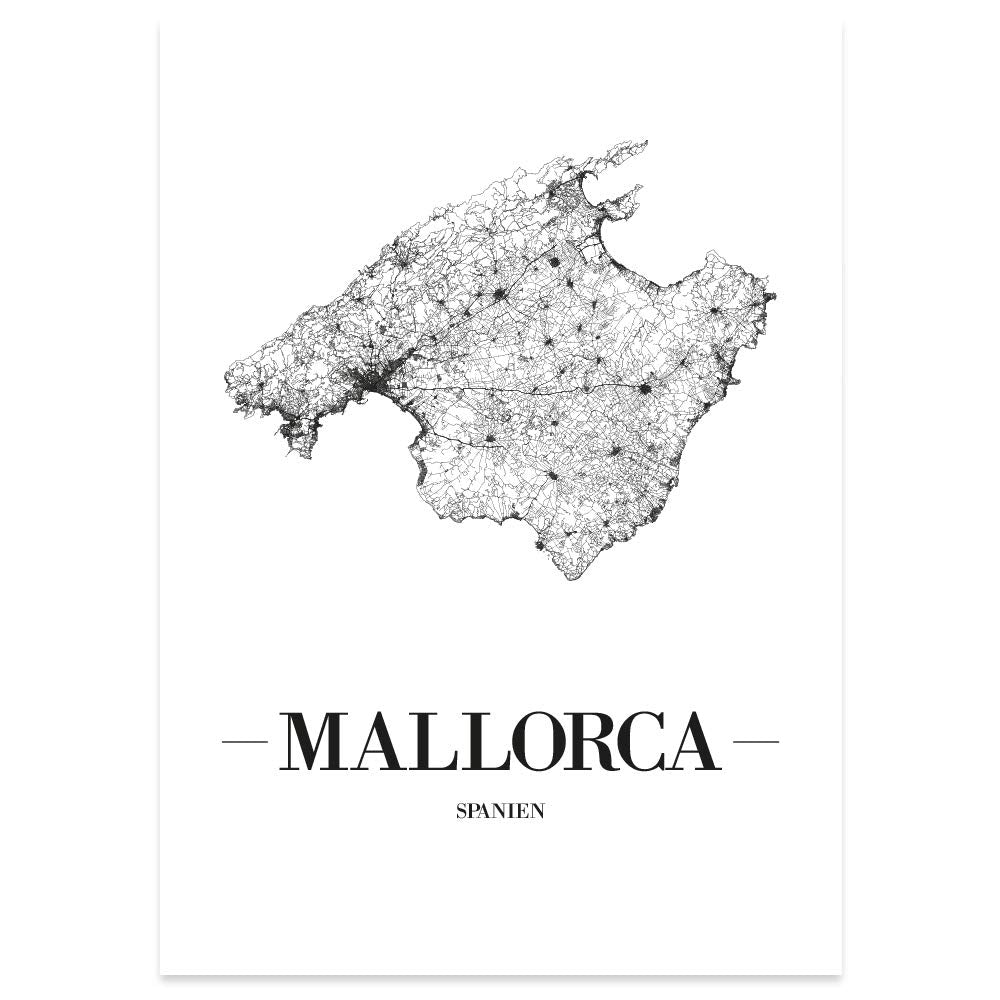 JUNIWORDS Stadtposter, Mallorca, Wähle eine Grösse, 60 x 90 cm, Poster, Schrift A, Weiss 60 x 90 cm