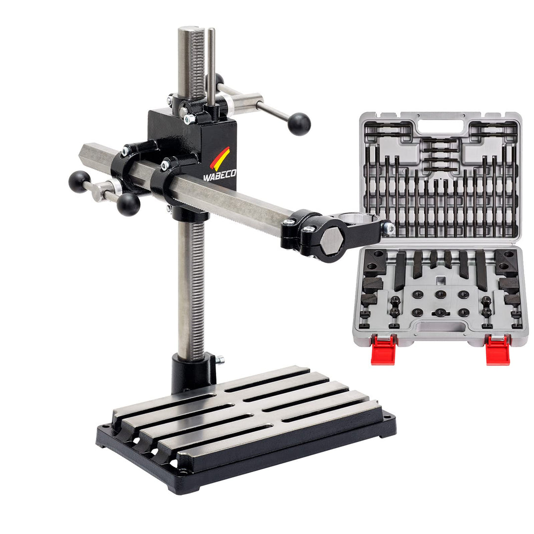 WABECO Bohrständer Fräsständer BF1242 mit Spannpratzen Satz 58-teilig vertikal/horizontal Säule 500
