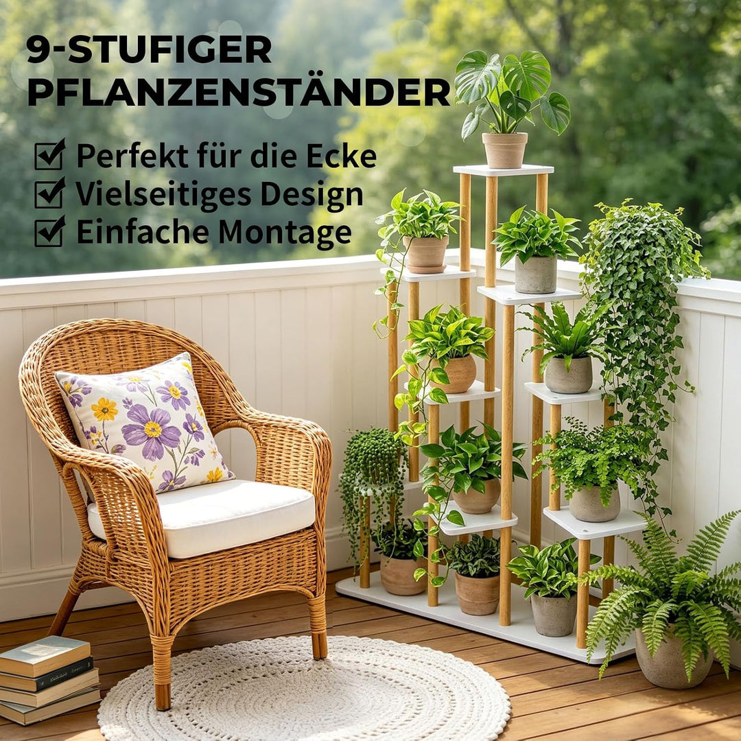 9 Ebenen Blumenständer Pflanzenständer, Mehrstöckig Hölzern Pflanzen weiss 9 Ebenen, weiss 9 Ebenen