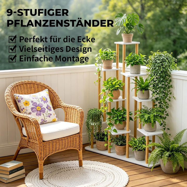 9 Ebenen Blumenständer Pflanzenständer, Mehrstöckig Hölzern Pflanzen weiss 9 Ebenen, weiss 9 Ebenen