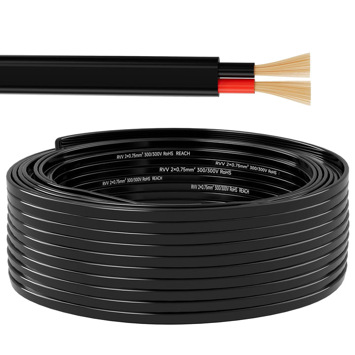 20M Fahrzeugleitung 2x0,75mm² Flachkabel, 12V 24V 2 Adriges Anhängerkabel, 2 Adriges Elektrokabel FL
