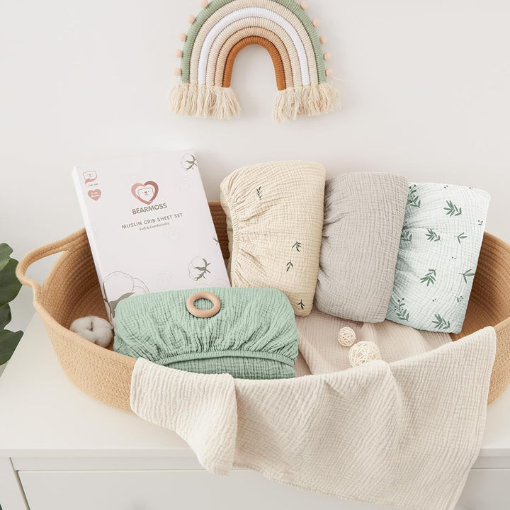 Bearmoss 2er Set Kinder Spannbettlaken,Musselin-Bettlaken 100% Baumwolle Baby-Bettlaken 60x120cm/140