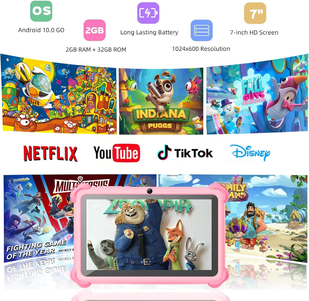 zcobro , Tablet für Kinder mit Hülle, Android Kindertablet 2GB RAM+32GB ROM+256GB Erweiterbar, Wi-Fi