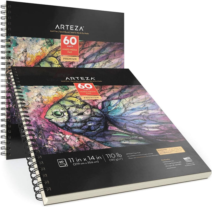 Arteza Zeichenblock 279 x 356mm, mixed media Sketchbook, spiralgebundener Skizzenblock mit 60 Blätte