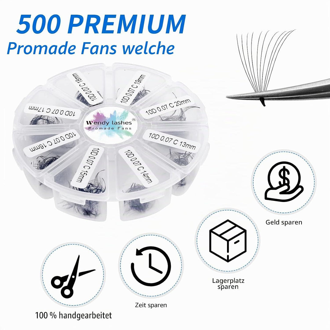 Russische Wimpern C Curl 500 Fans 10D 0,07 mm 13-20 mm gemischte vorgefertigte Wimpernverlängerung R