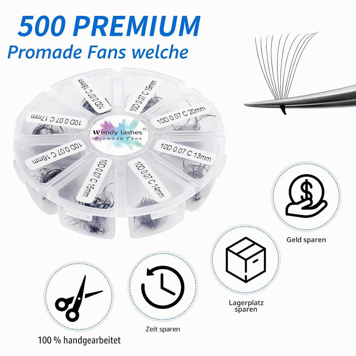 Russische Wimpern C Curl 500 Fans 10D 0,07 mm 13-20 mm gemischte vorgefertigte Wimpernverlängerung R