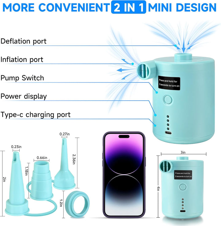 Elektrische Luftpumpe, 4000mAh Akku Elektrische Pumpe mit 4 Düsen für Luftmatratze, Matratze, Pool,