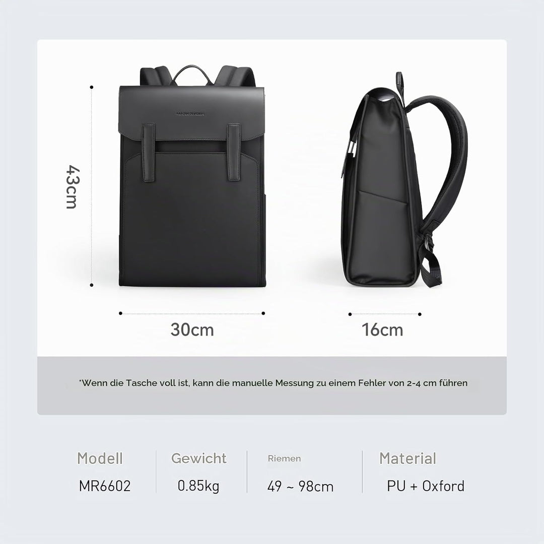 MARK RYDEN Leicht 15,6 Zoll Laptop Rucksack Herren, Water-Resistant Leder Business Rucksack, Multifu