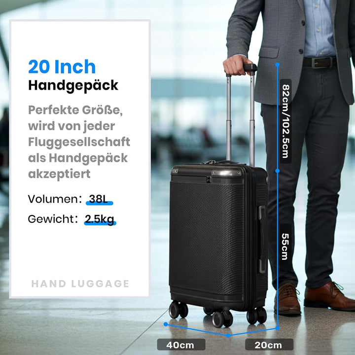 Handgepäck Koffer, Trolley Reisekoffer mit Verstellbarem Teleskopgriff, ABS-Hartschalenkoffer mit TS