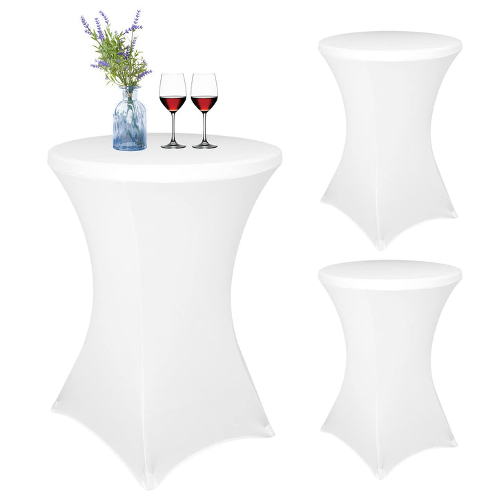 3er-Set Weiss Stretch Stehtisch Husse für Bistrotisch Ø 80-85 cm Spandex Stretch Tischdecke, Verstär