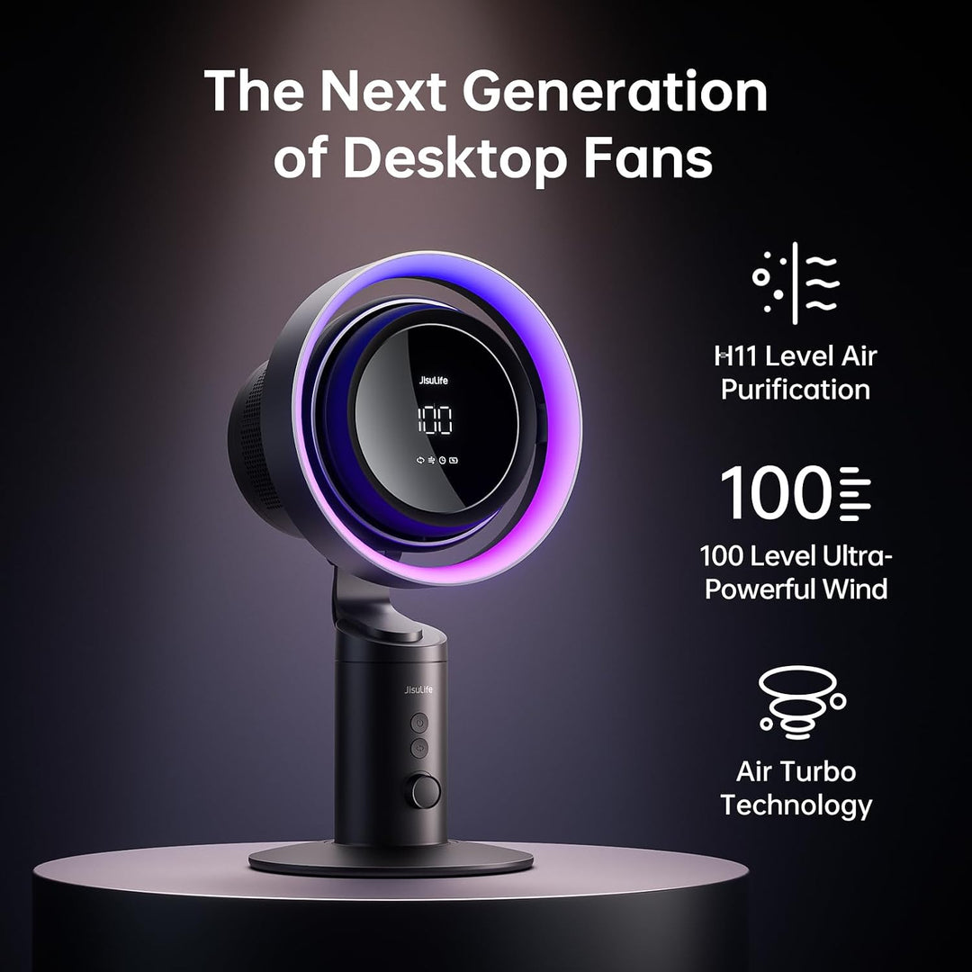 JISULIFE 3-in-1 Tischventilator Pro3 mit H11 Luftreiniger &amp; RGB Licht | 100 Geschwindigkeiten, 120°