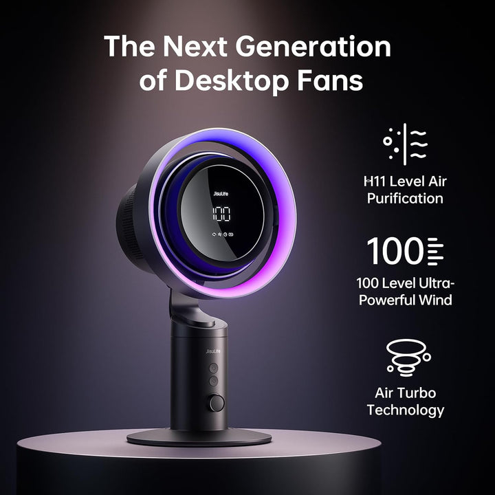 JISULIFE 3-in-1 Tischventilator Pro3 mit H11 Luftreiniger &amp; RGB Licht | 100 Geschwindigkeiten, 120°