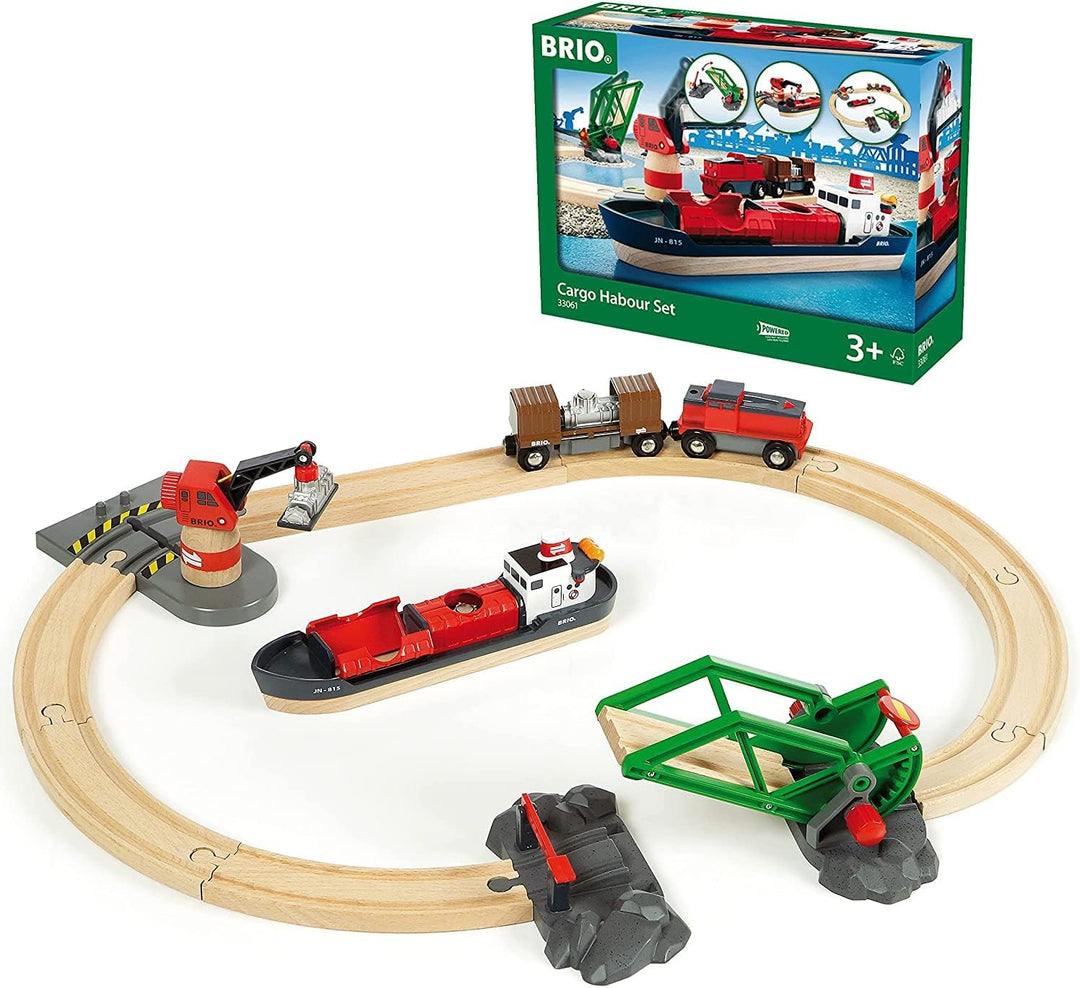 BRIO World 33061 Container Hafen Set - Mit Hafenbrücke und beweglichem Kran zum Beladen des Frachtsc