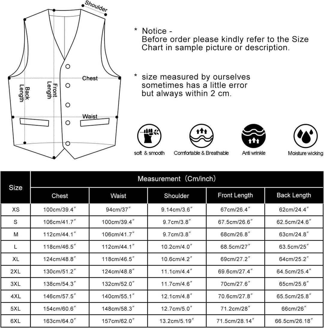 Enlision Herren Paisley Floral Jacquard Weste & Krawatte und Pocket Square Weste Anzug Set 5XL Schwa