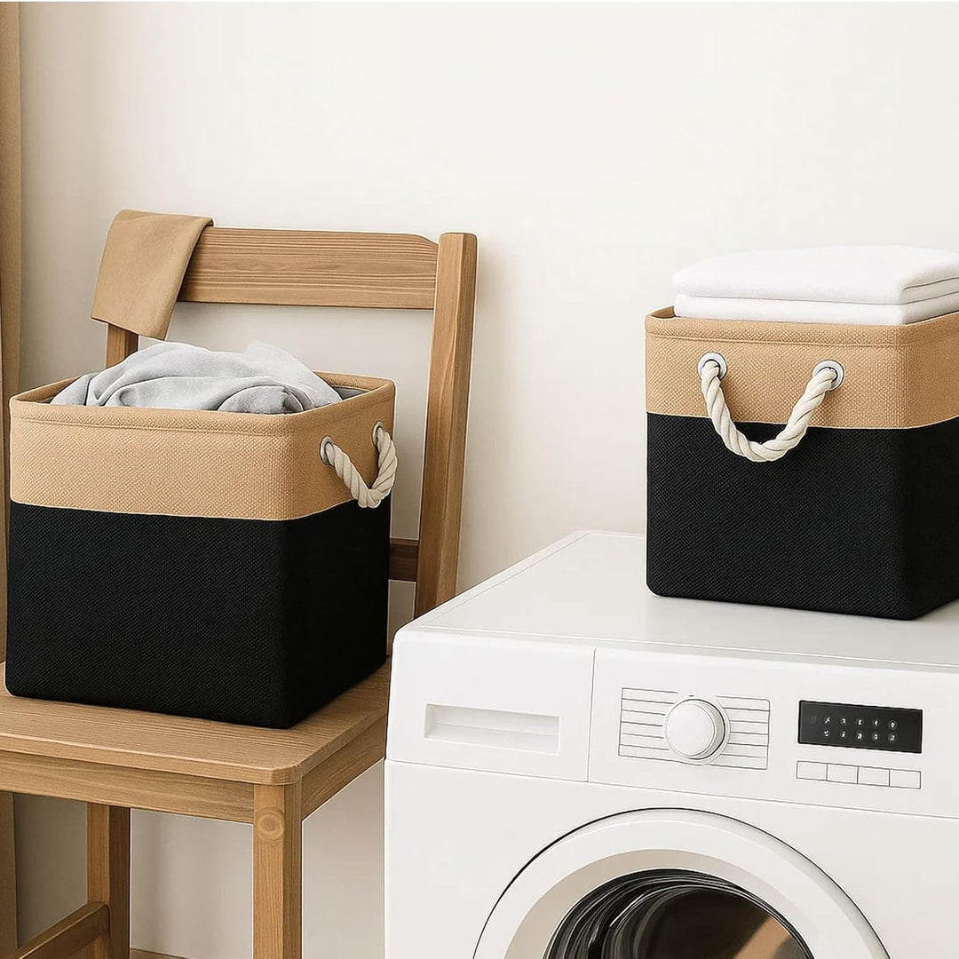 4 Stück Grosse Aufbewahrungskörbe 28x28x27 cm – Faltbare Stoff Aufbewahrungsboxen mit Griffen, stabi