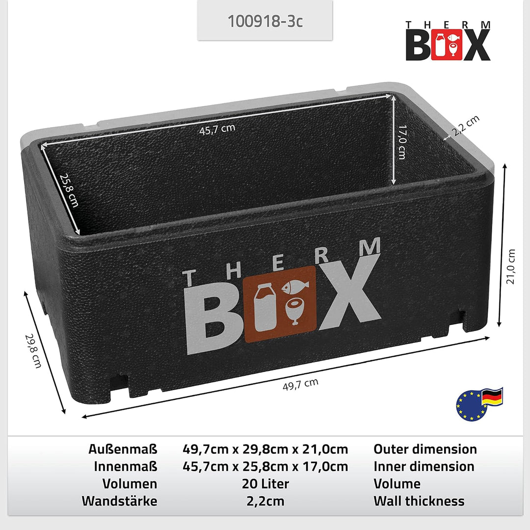 THERM BOX Profi Styroporbox 20BL mit 3X Kühlakku für Kühlbox 20L Innen: 45,7x25,8x17cm Transportbox