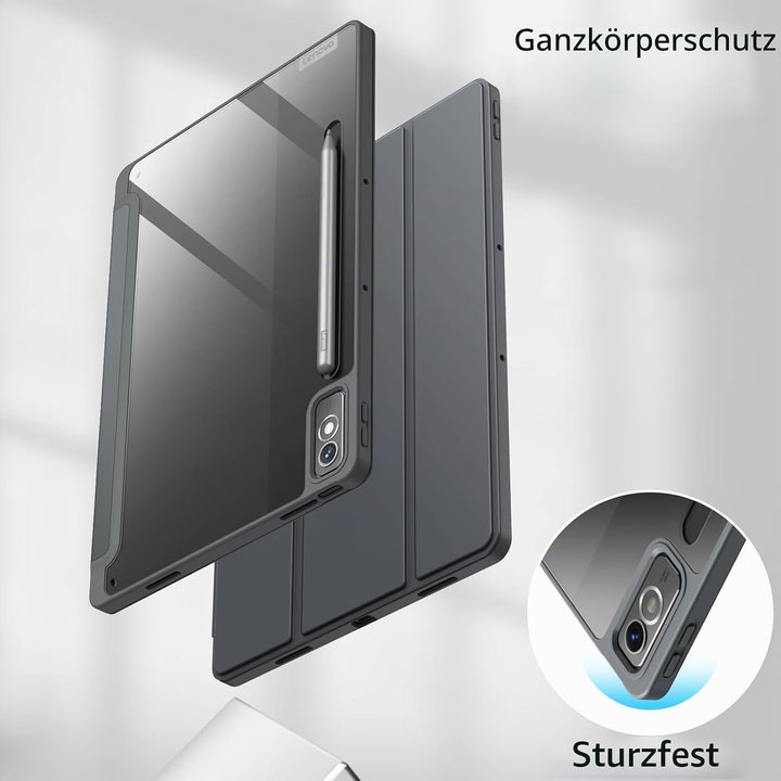 JETech Hülle für Lenovo Tab P12 12,7 Zoll mit Stylus Halter, Klar Transparente Harte PC-Rückseite, T
