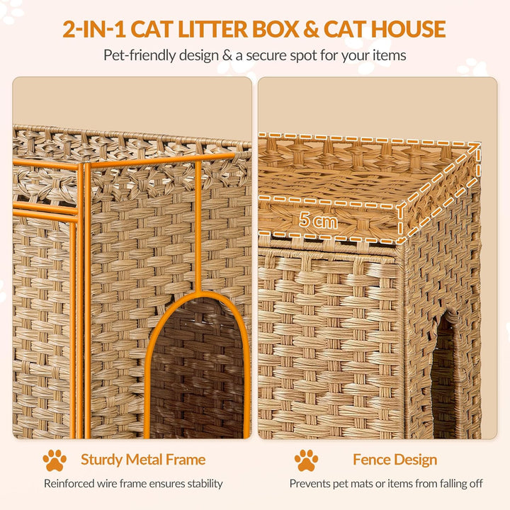 Katzenklo Schrank, Handgewebtes Rattan-Katzenhaus mit Matte und Zaun, Katzenklo Versteckt in Möbelop