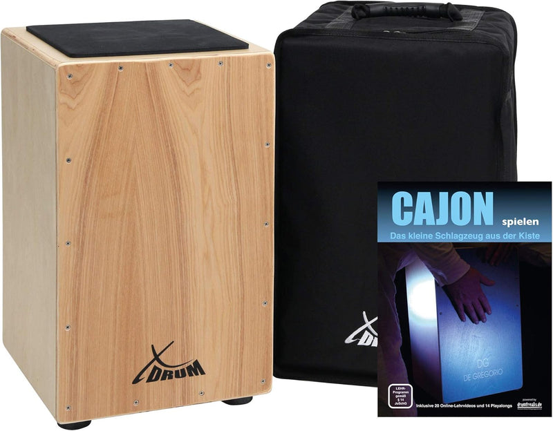 XDrum Cajon Primero Natur - Kistentrommel inkl. Rucksacktasche und Schule - Trommelkiste mit Snare S