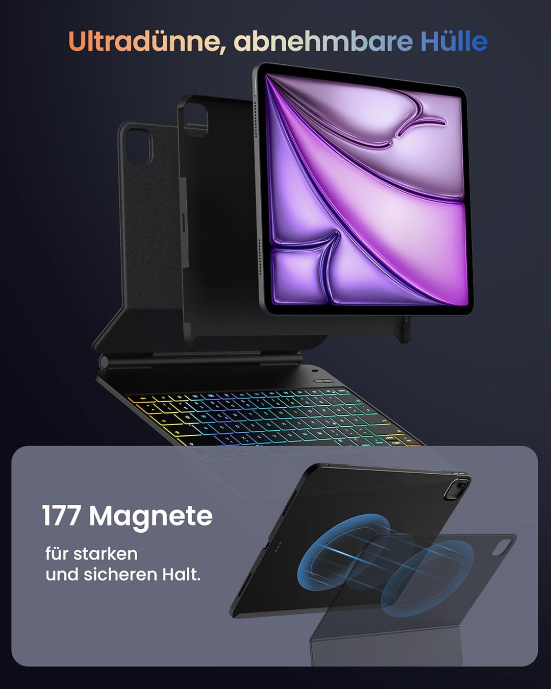 typecase Edge+ Hülle mit Tastatur für iPad Air 13" (M4/M3/M2,2026/2025/2024), Tastaturhülle mit Einz