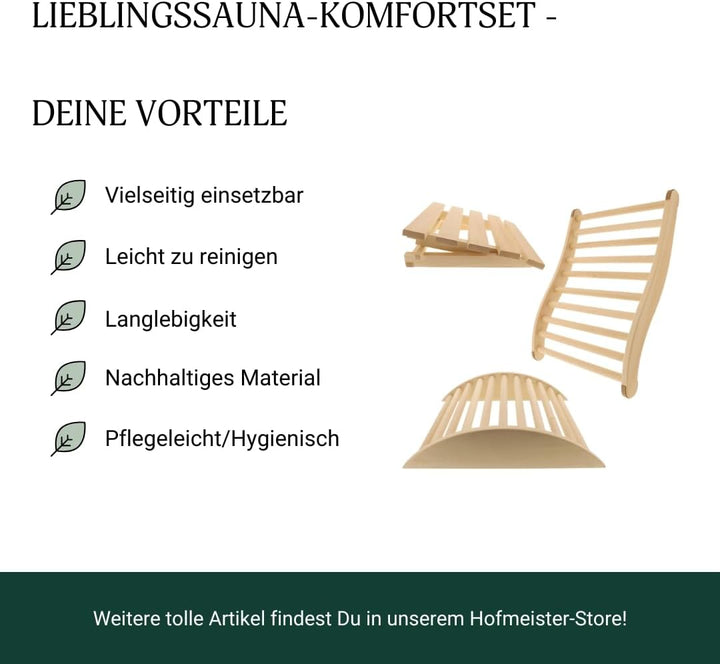 HOFMEISTER® Sauna-Set: Ergonnomische Rückenlehne, Kopfstütze & Beinstütze – Wellness-Geschenkset für