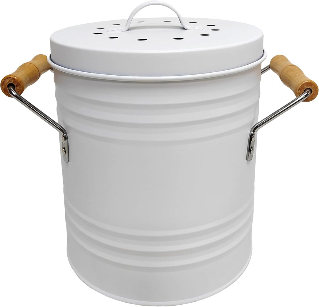 ME0025, Kompostbehälter aus Metall mit Deckel und Griffen, Elegantes Retro-Design, 4 Liter Fassungsv