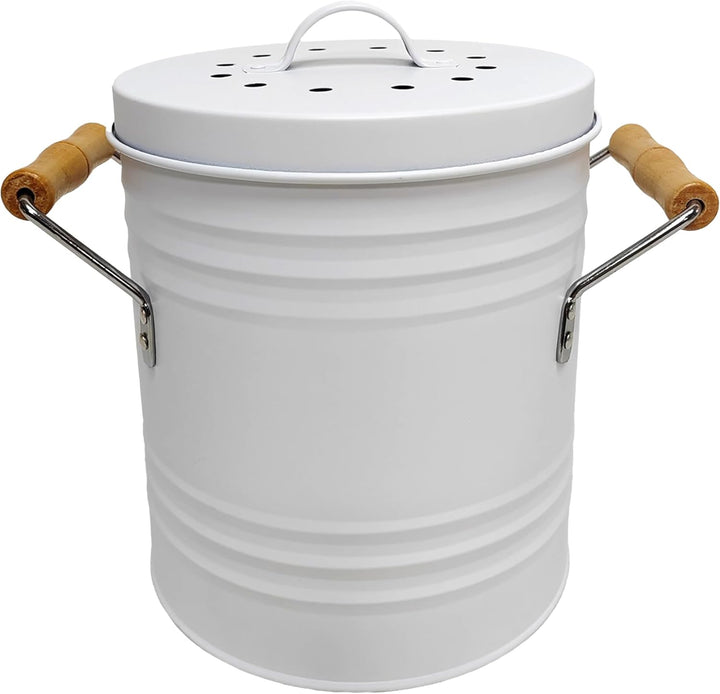 ME0025, Kompostbehälter aus Metall mit Deckel und Griffen, Elegantes Retro-Design, 4 Liter Fassungsv