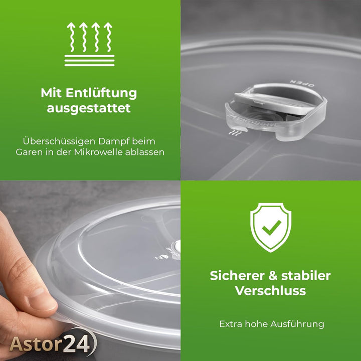 astor24 2er Set Mikrowellen Teller - Hohe Ausführung - Vorrats Dose Aufbewahrung Geschirr zum erhitz