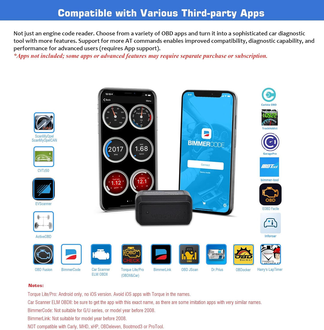Veepeak OBDCheck BLE+ Bluetooth OBD II EOBD Diagnosegerät Adapter Stecker Auto Diagnose Scanner für