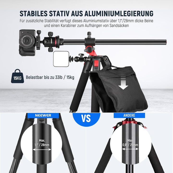 NEEWER Kamera Stativ Einbeinstativ, 72" Aluminium Overhead Mount Stand Heavy Duty für DSLR Cam Camco