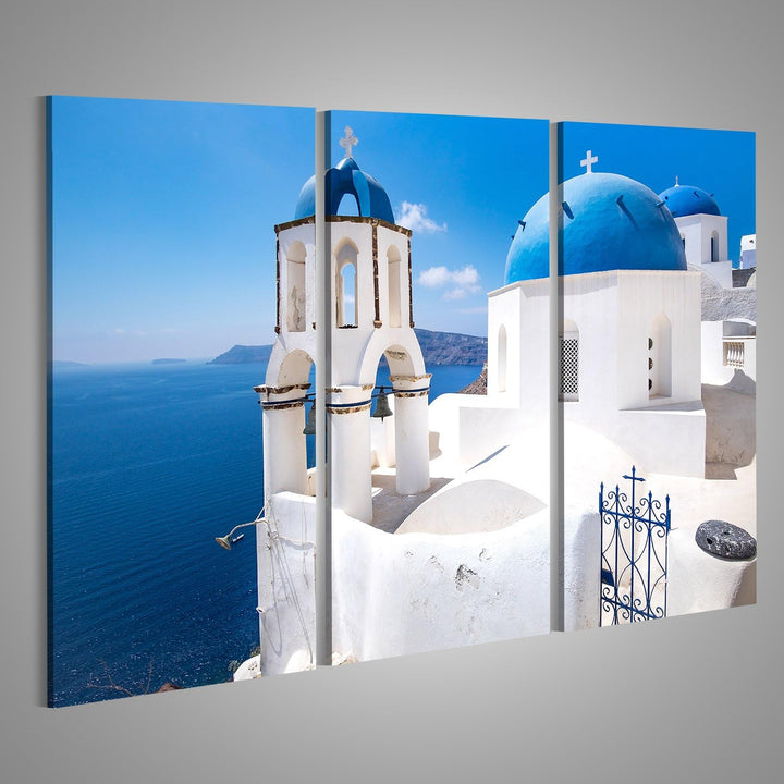 islandburner Bild auf Leinwand Landschaftliche Ansicht Traditionelle Kykladen Blau Weiss Blaue Kuppe