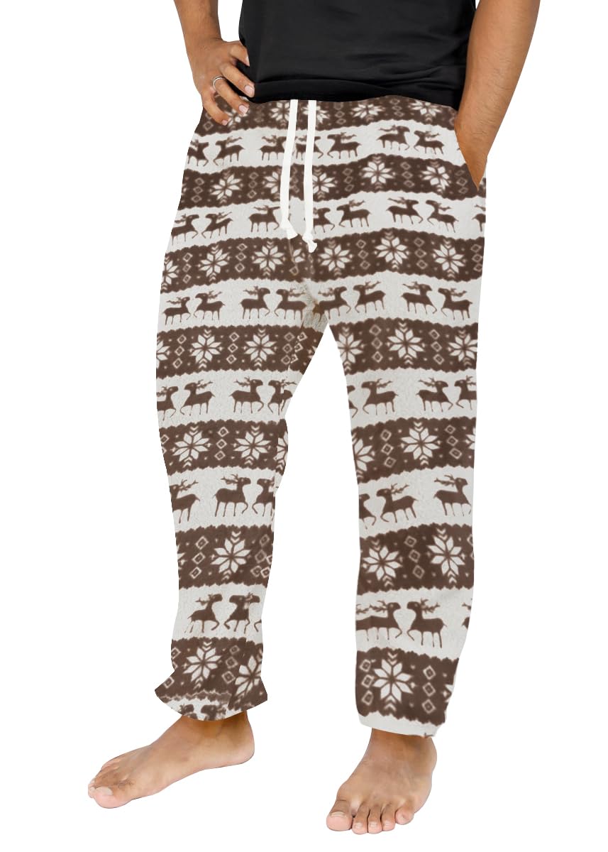 Runcati Schlafanzughose Herren Lang Fleece Warm Weihnachts Rentier Hose Freizeithose mit Taschen und