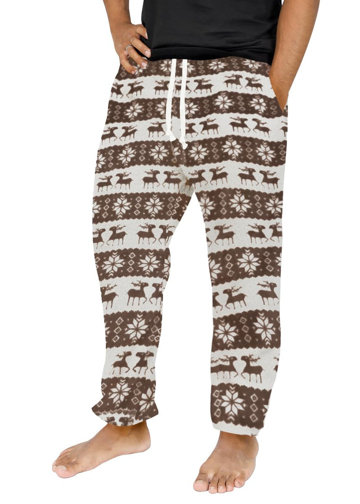 Runcati Schlafanzughose Herren Lang Fleece Warm Weihnachts Rentier Hose Freizeithose mit Taschen und