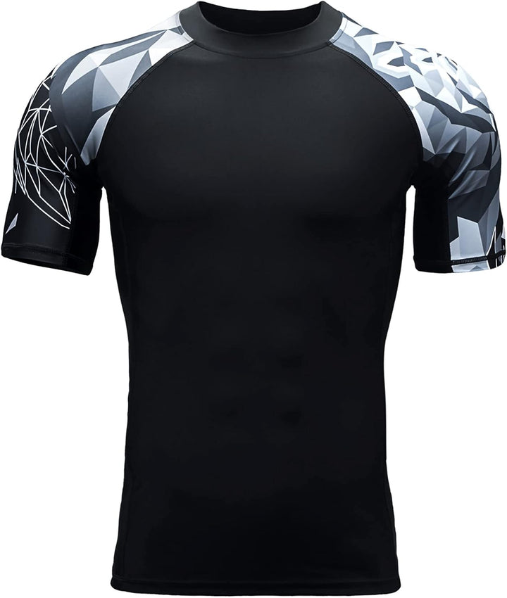 HUGE SPORTS Herren Kurzarm Splice Skins Rashguard Shirt Schwimmshirt Rash Vest für Schwimmen Surfen