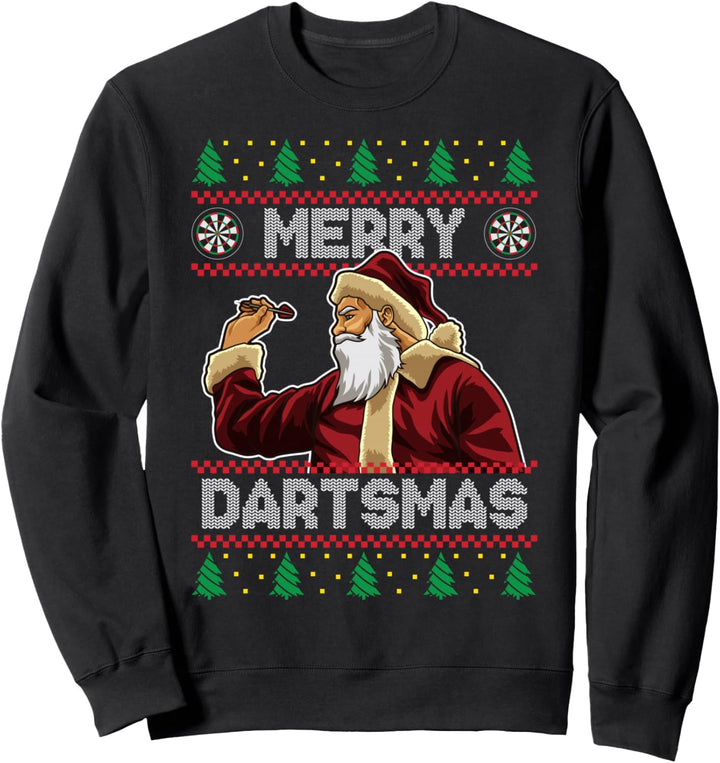 Ugly Christmas Santa Playing Darts "Merry Dartsmas" lustig Sweatshirt